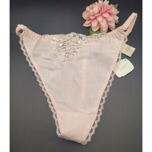 Vtg M/L Victoria's Secret Satin T String / Thong Panties String Beaded PINK
